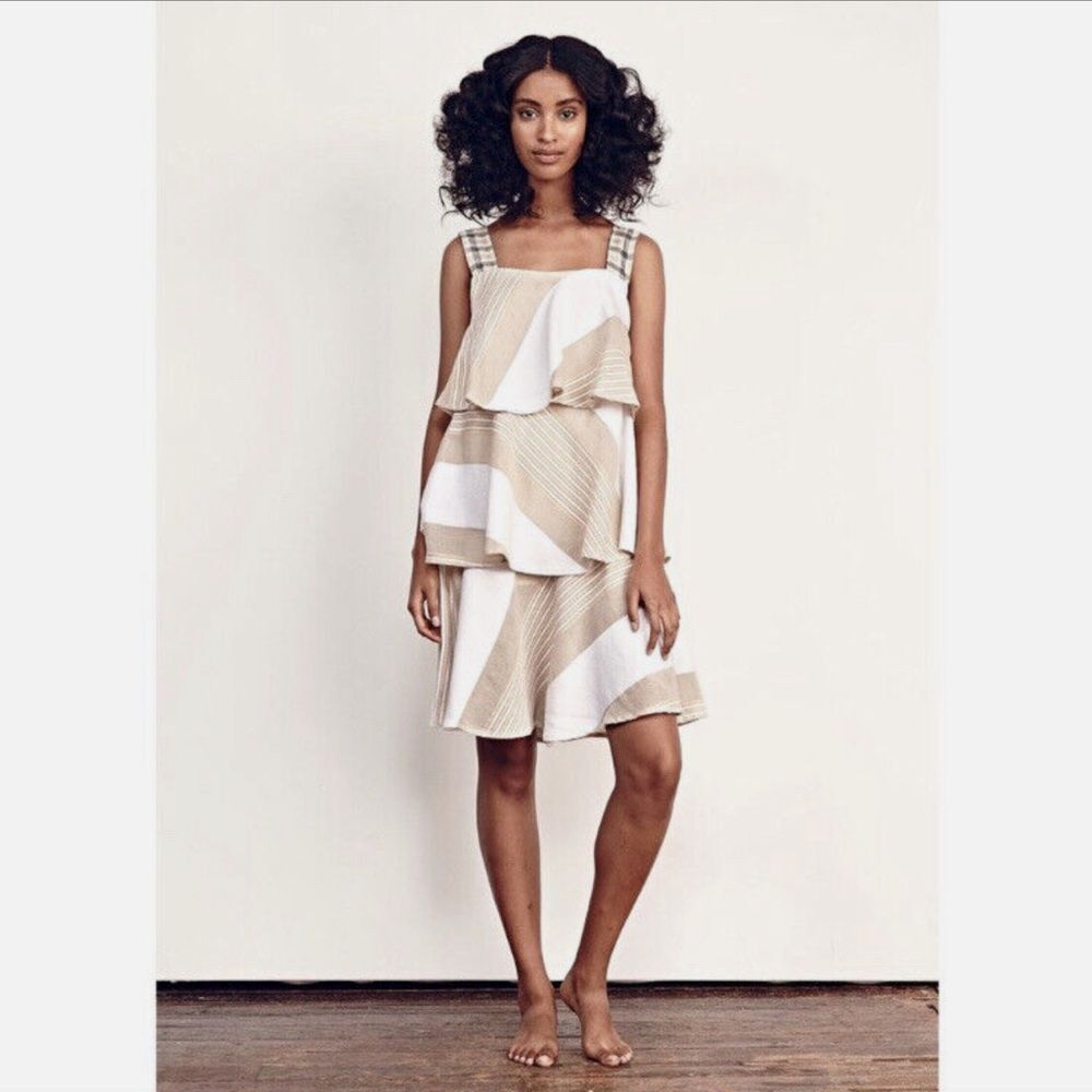 Ace & Jig Simone Solstice Stripe Ruffle Beige Dress size small
